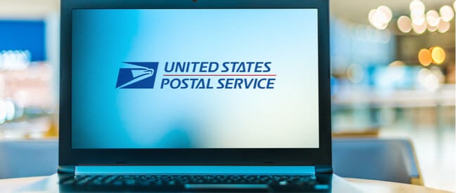 US Postal Service logo on laptop screen