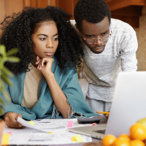 Young African American couple payment medical bills